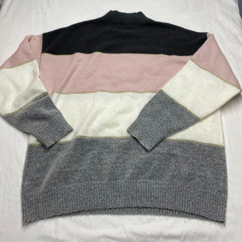 Tint & Shadow Womens XL Colorblock Mock Neck Sweater Metallic Gold Pink Grey - Picture 2 of 7